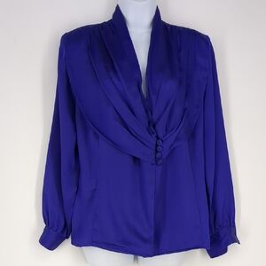 Vintage Laura & Jayne Shiny Purple Secretary Geek Blouse Purple Size 8